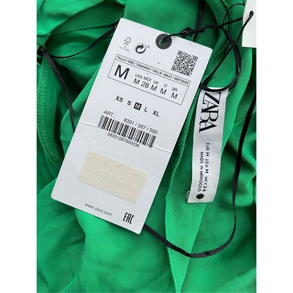 B6 Zara Women's Ruched Mini Dress Green Size Medium - Picture 3 of 4